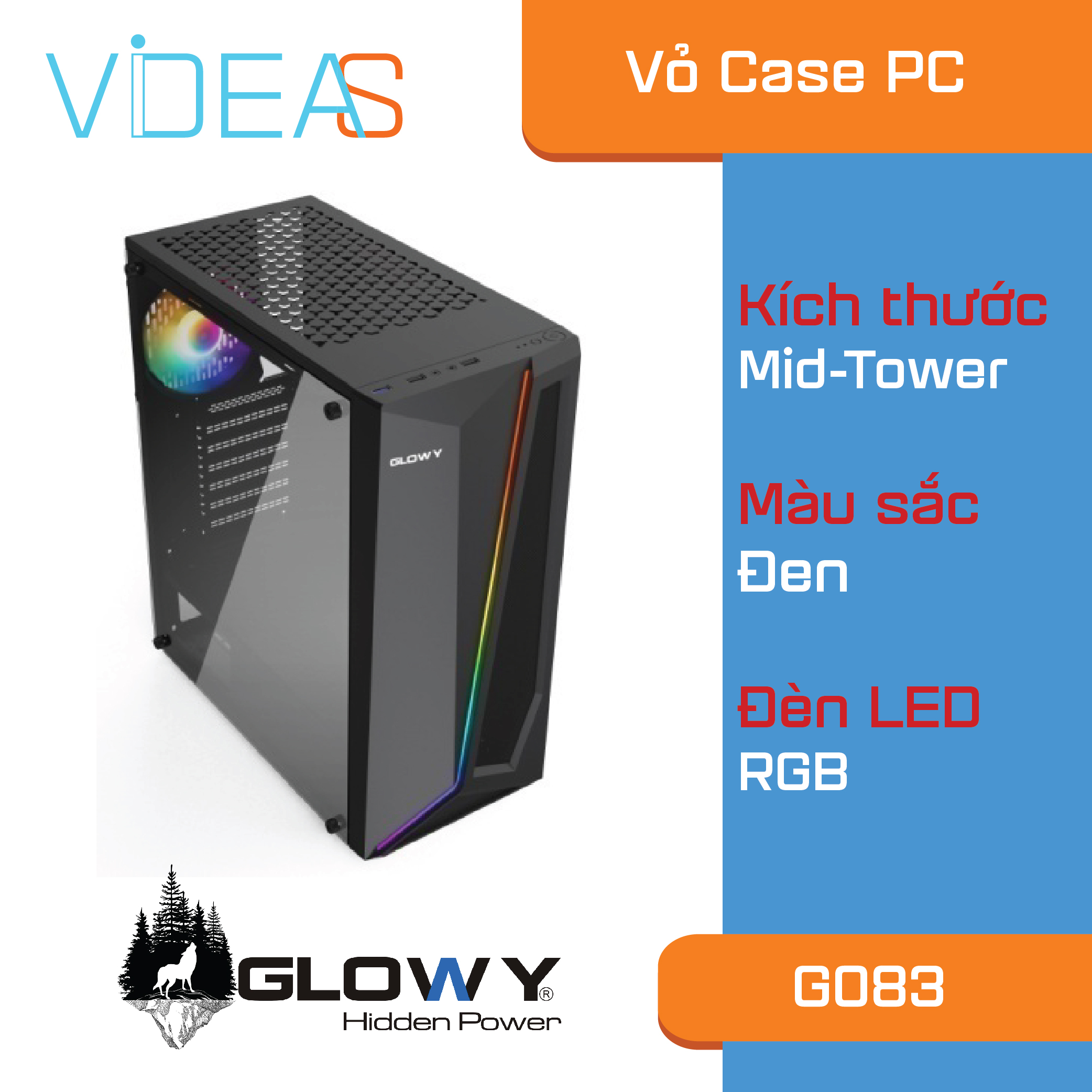 Vỏ case máy tính Glowy G083 LED _ Hàng nhập khẩu