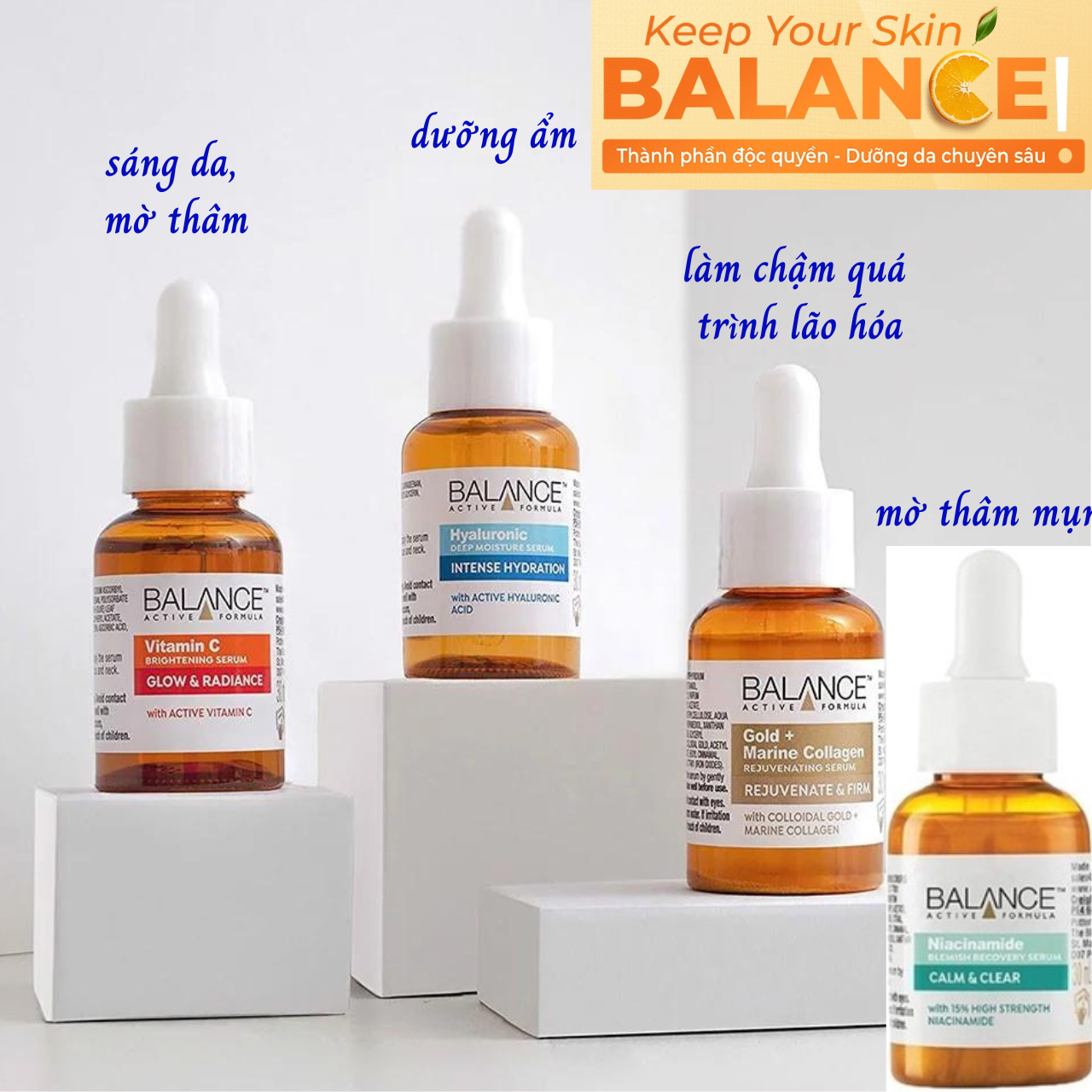 Serum dưỡng da Vitamin C, Hyaluronic, Niacinamide, Gold Collagen Balance Anh giúp sáng da, mờ thâm, dưỡng ẩm, trẻ hóa da - OZ Slim Store