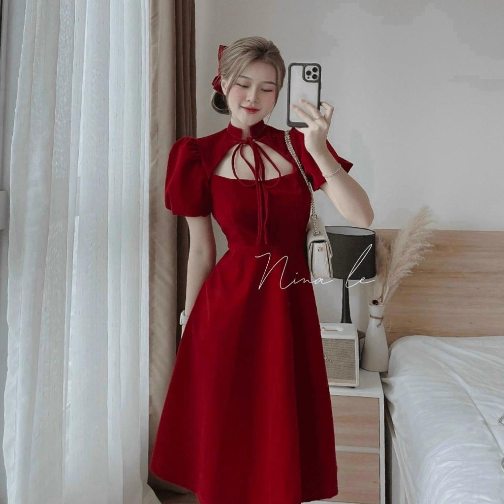 ĐẦM ĐỎ CHỨNG TỎ MẶC XINH - ĐẦM NHUNG CƯNG TAY NGẮN ÔM EO DÁNG DÀI XÒE CỰC XINH ĐẸP NỮ TÍNH ĐI CHƠI DỰ TIỆC CỰC NỔI BẬT U