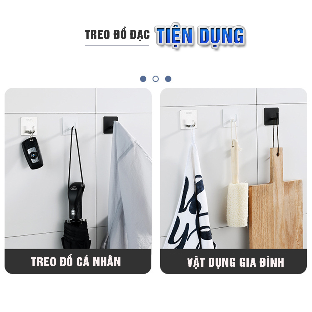 Combo 4 móc treo loại A1 màu đen, Inox 304, SUS304 dùng miếng dính dán tường không cần khoan, xắp xếp treo đồ đạc gọn gàng, tiết kiệm không gian, đồ dùng gia đình, Dan House 311-A1-4