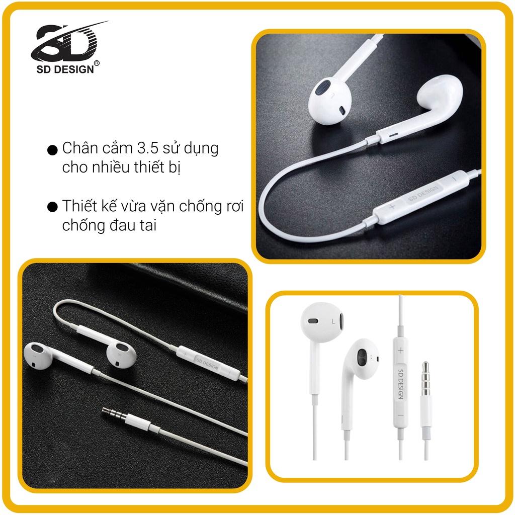 Tai nghe dây nhét tai H6 SD Design dùng cho dòng điện thoại jack 3.5mm,có mic bảo hành 1 đổi 1