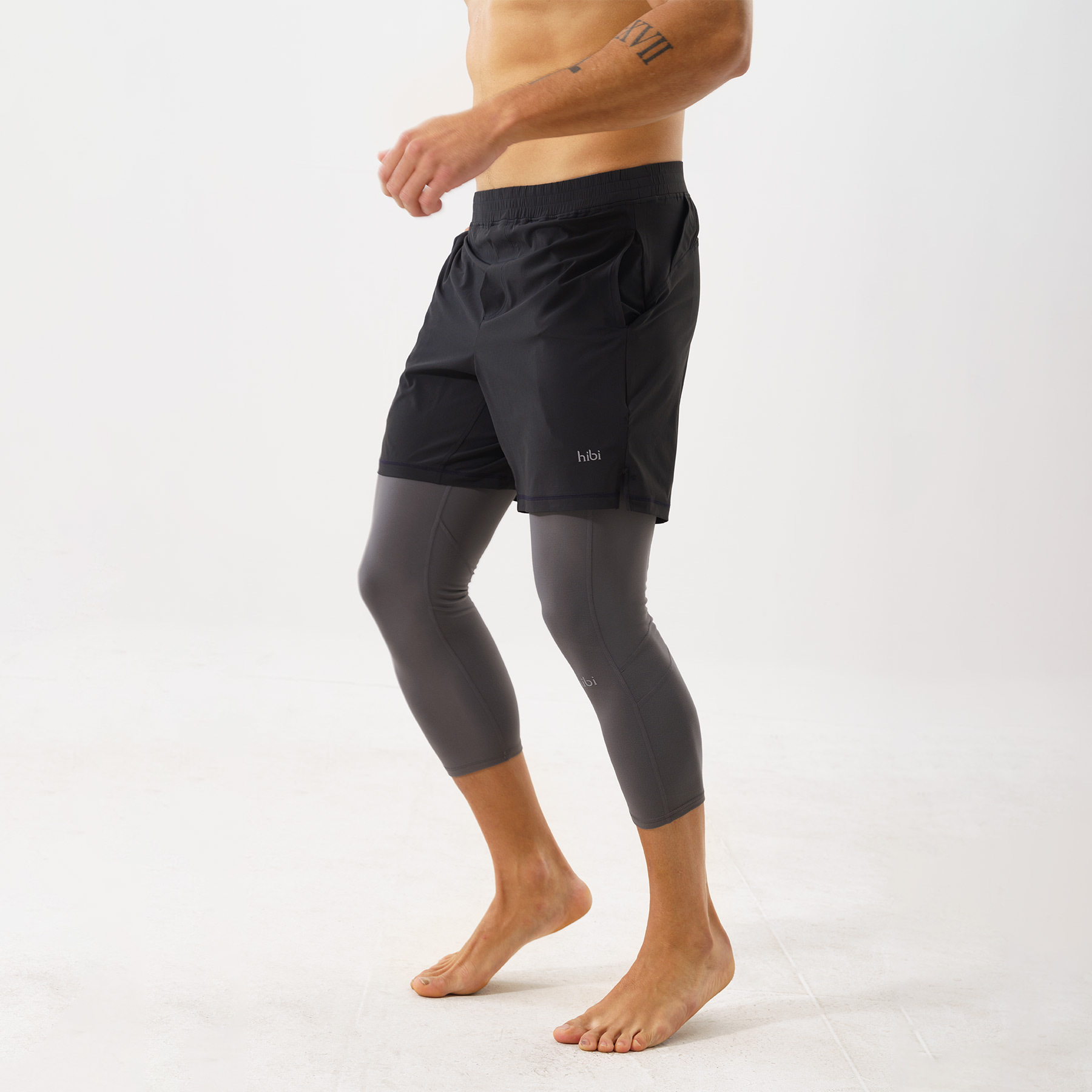 Quần leggings tập gym cho nam Hibi Sports M104 - Loại lửng 3/4 không túi