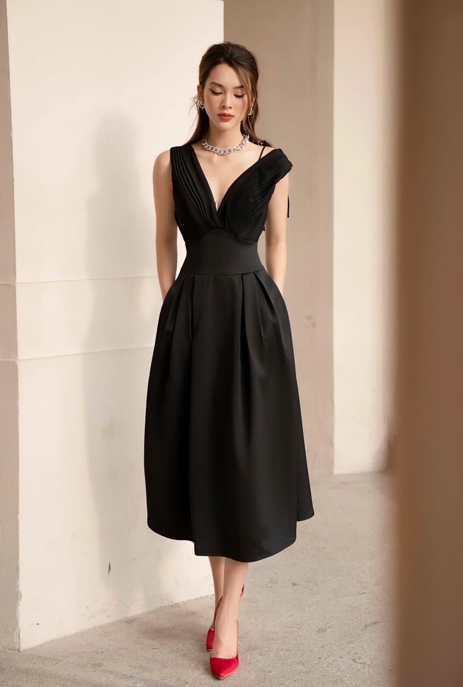 Đầm dự tiệc thiết kế cao cấp dáng xoè chất liệu Cotton phối dập ly phù hợp dạo phố MN167