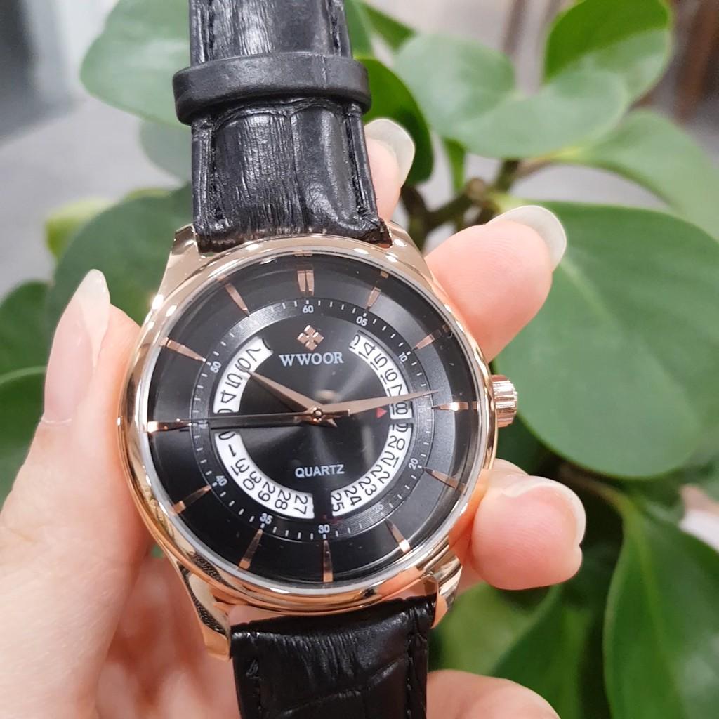 Đồng hồ nam dây da cao cấp có lịch chống nước, chống xước chính hãng WWOOR - Tony Watch 68