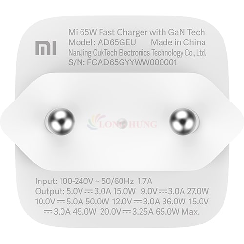 Cốc sạc Xiaomi Mi 65W Fast Charger With GaN Tech BHR4498GL AD65G - Hàng chính hãng