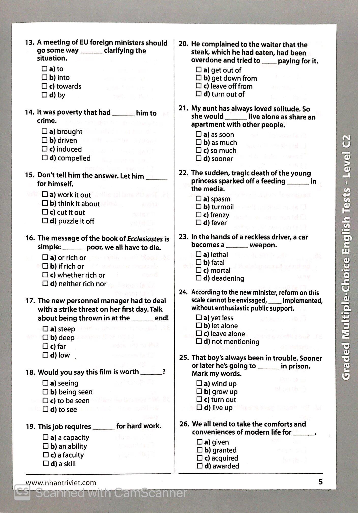 Graded Multiple - Choice English Test Level C2 (Không CD)