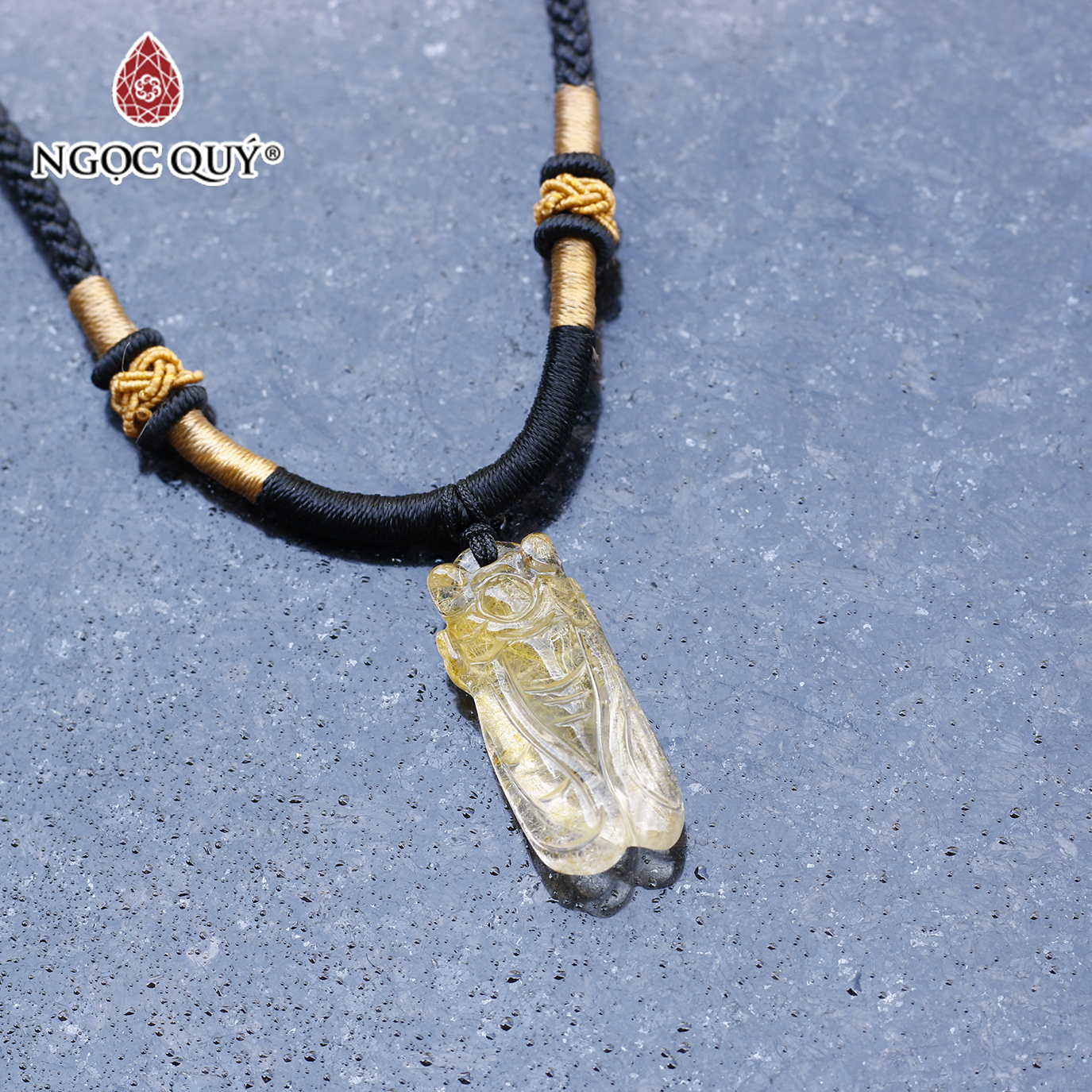 Mặt dây chuyền con ve ngọc thiền thạch anh tóc vàng mệnh thủy, kim - Ngọc Quý Gemstones