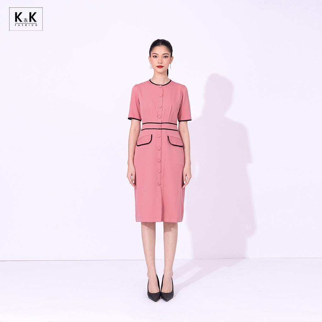 Đầm Công Sở Nữ Viền Đen Phối Nút K&amp;K Fashion KK119-31 Chất Liệu Kalan