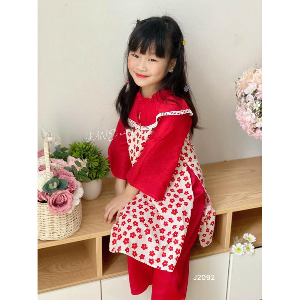 Áo dài hoa cách tân mặc tết cho bé gái bigsize 12-29kg hàng thiết kế cao cấp