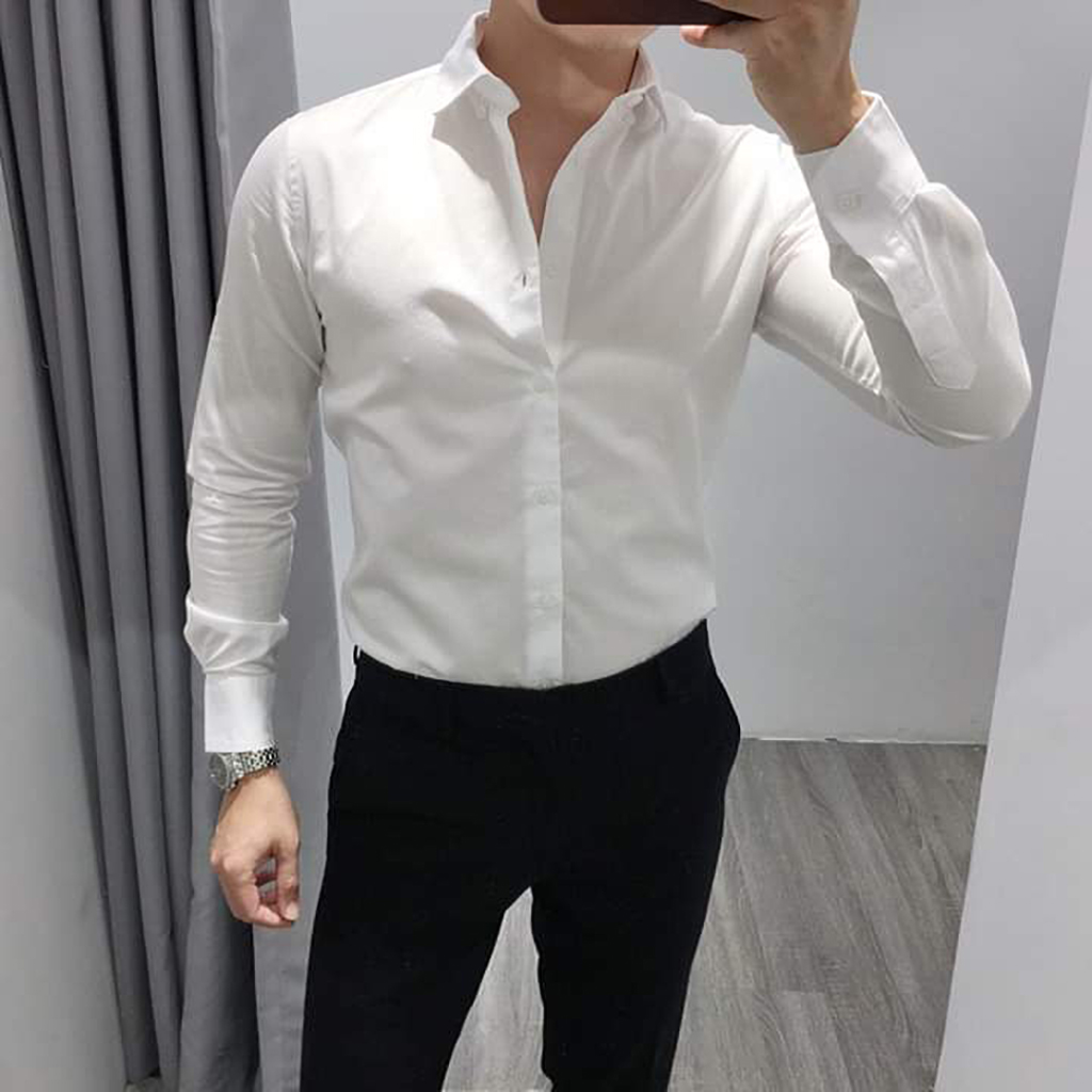 Áo sơ mi nam trắng dài tay công sở cao cấp chất lụa Hamino form slimfit ôm dáng thời trang Hàn Quốc màu trắng đen hàng VNXK, áo sơ mi nam dài tay công sở Hàn quốc cao cấp đen trắng - Đen - 2XL