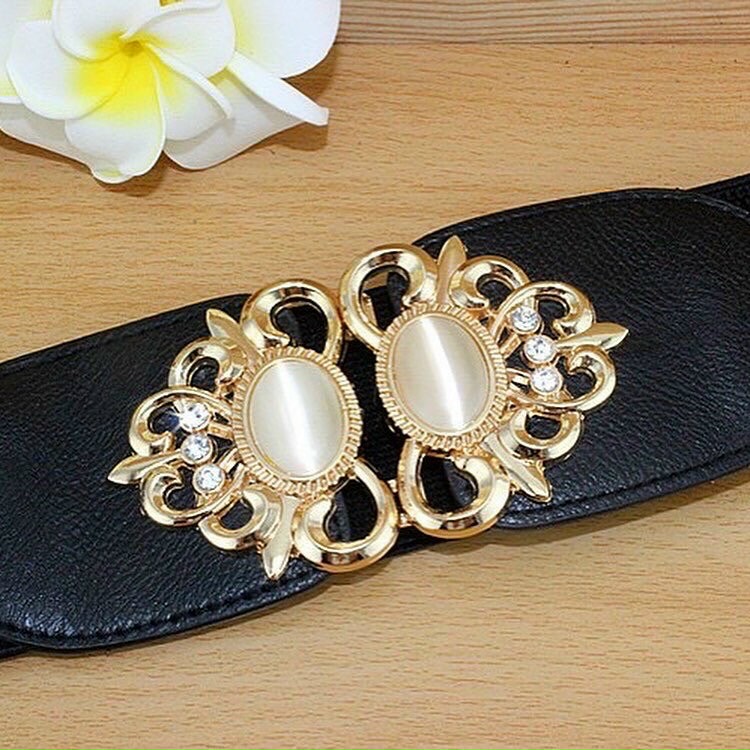 Dây nịt thun nữ hoa văn ngọc️Lưng thun co giãn móc cài trước️ Bản 6cm