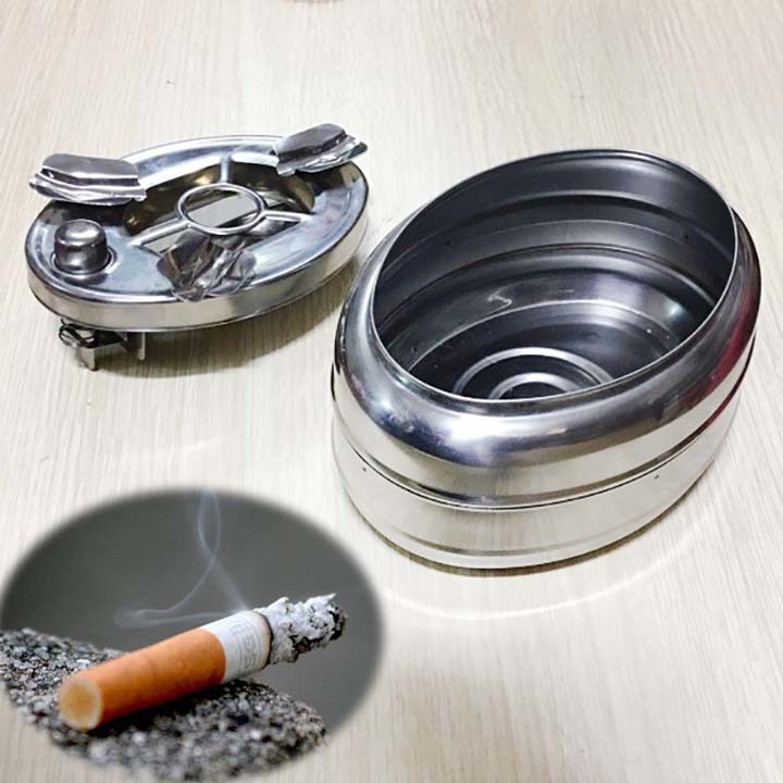 Gạt tàn thuoc Inox có nút bấm đóng mở ngăn đựng tiện dụng dễ vệ sinh