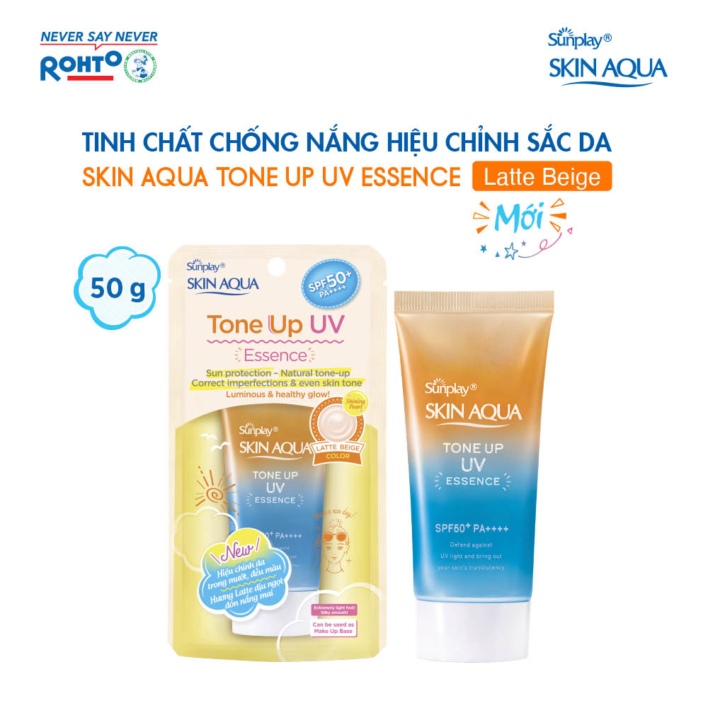 Kem chống nắng nâng tông Skin Aqua Tone up Latte Beige cho mọi tông da, dạng tinh chất Sunplay Skin Aqua Tone Up UV Essence Latte Beige SPF 50+ PA++++ 50g