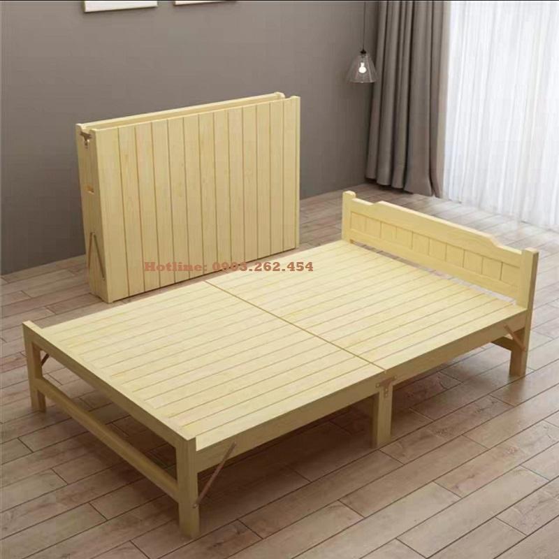 Giường ngủ - giường ngủ gỗ thông gấp gọn, kích thước ngang 80cm, 100cm, 120cm, 150cm, tặng kèm đệm, gối - Re0555