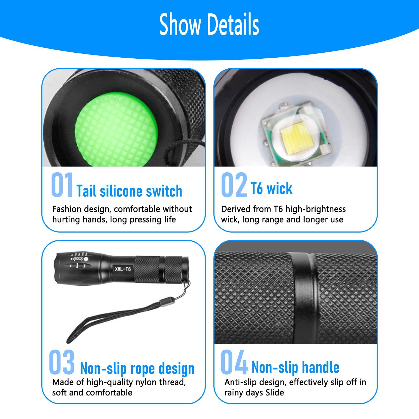 Đèn ngọn đuốc LED cực mạnh, 2 phòng 1000 đèn pin lumens, đèn chiến thuật IP65 không thấm nước với 5 chế độ cho DIY, cắm trại, đi bộ đường dài, ngoài trời, khẩn cấp