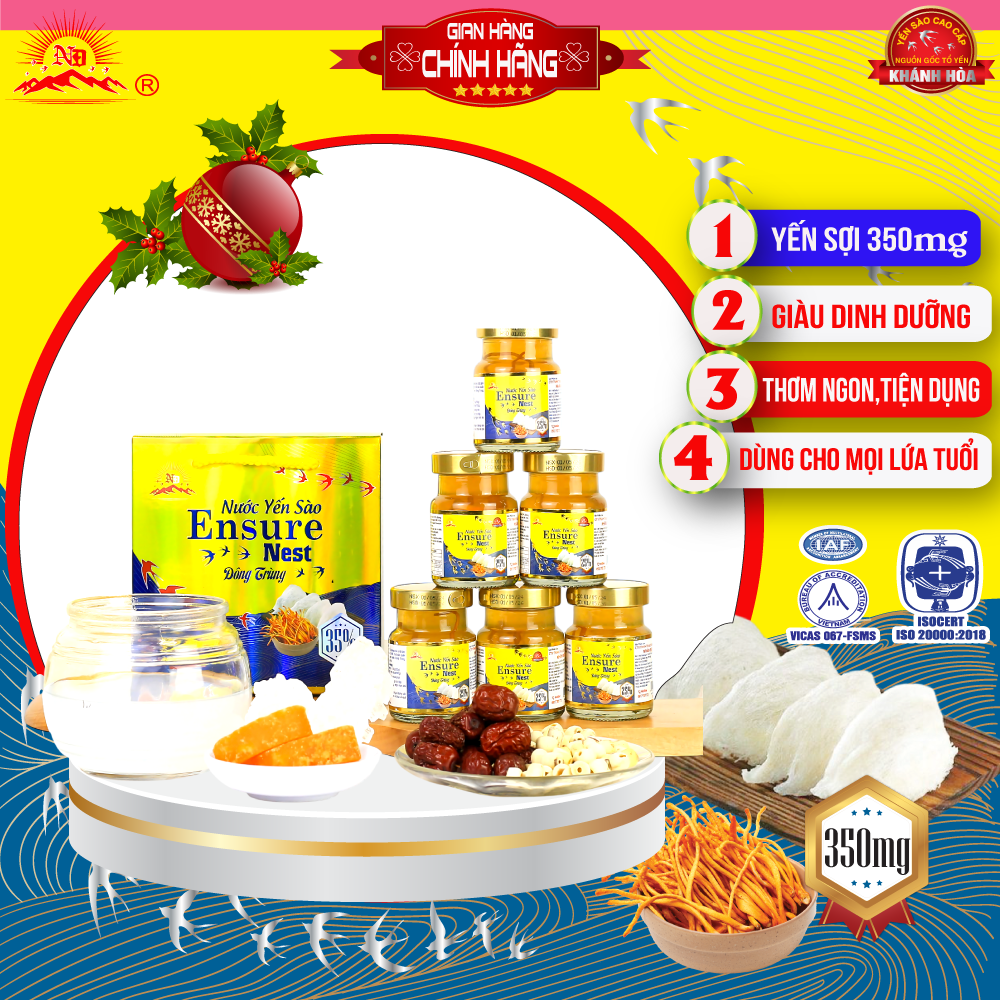 Yến Sào Ensure Nest chưng sẵn Đông Trùng 300mg - lốc 6 hủ - 70ml/ hủ
