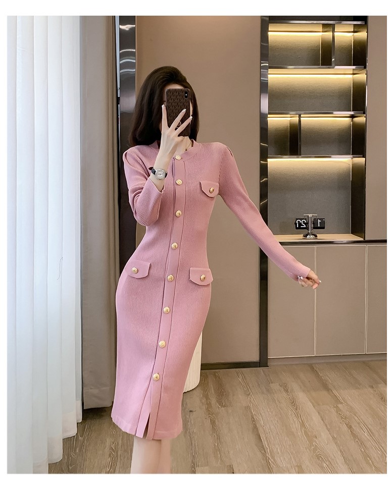 Đầm Len Dài Màu Trơn Cài Cúc Trẻ Trung AL109 - Hàng Quảng Châu Cao Cấp
