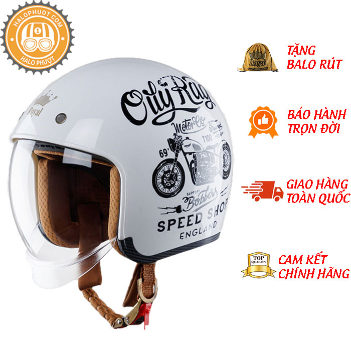 Nón bảo hiểm 3/4 ROYAL M139 có kính âm V5 TRẮNG