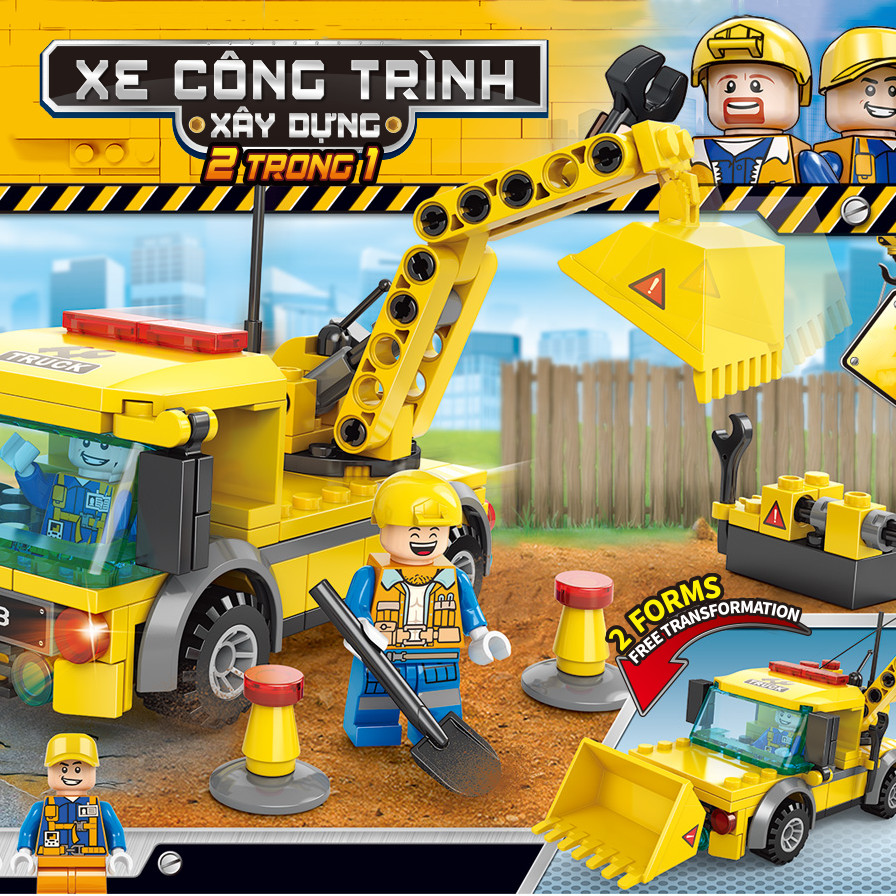 Đồ chơi lắp ráp Xe công trình xây dựng 2 trong 1 – Construction Workers - Toys&amp;Joys