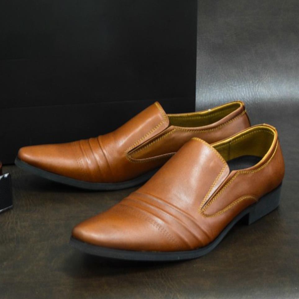 Giày lười nam công sở Sanvado da trơn màu nâu nhạt - - BẢO HÀNH 10 Năm