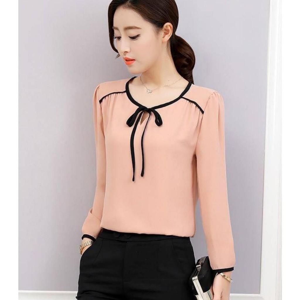 Áo công sở tay lỡ viền tay vai nhún xanh