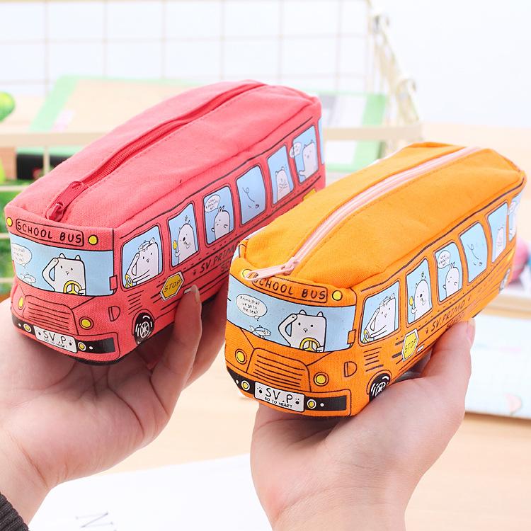 Túi đựng bút bằng vải cỡ lớn 19x6.5x6CM, hình dáng chiếc xe bus nhiều màu T1220