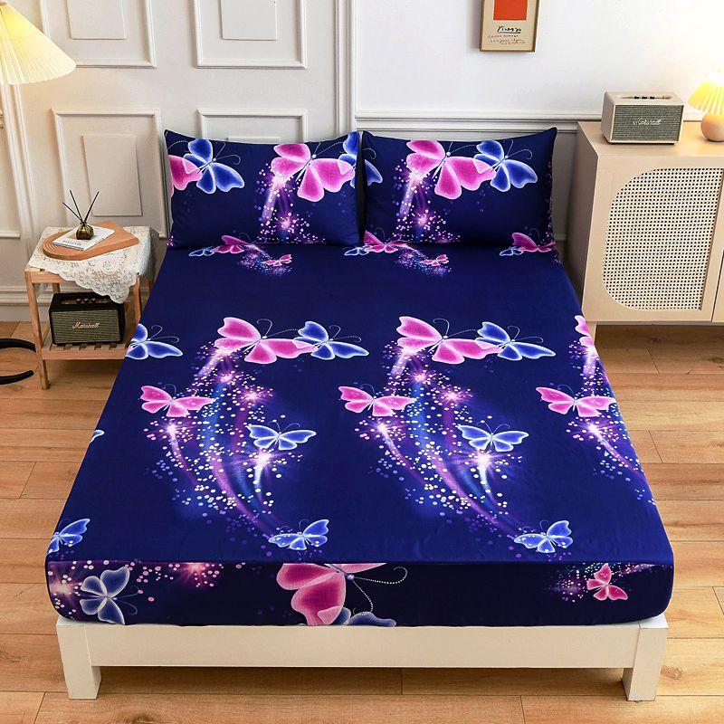 Bướm In Hình Trang Bị Tấm Bọc Nệm Với Tất Cả-Xung Quanh Co Giãn Cao Su Chống Trơn Trượt Chống Bụi Giường Đơn đôi