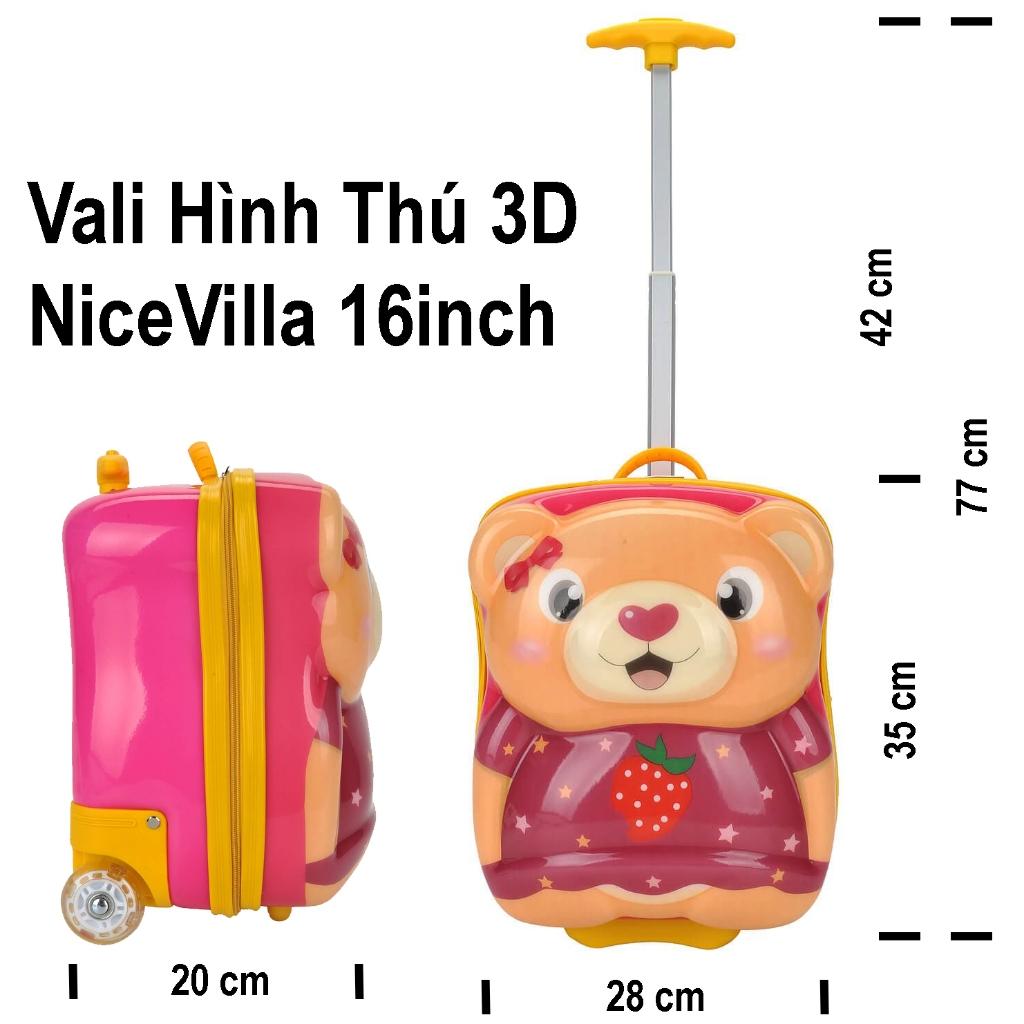 Vali Cho Bé Hoạt Hình Dập nổi 3D Nhựa 3 lớp Có Bánh Xe Hộp Led Phát Sáng