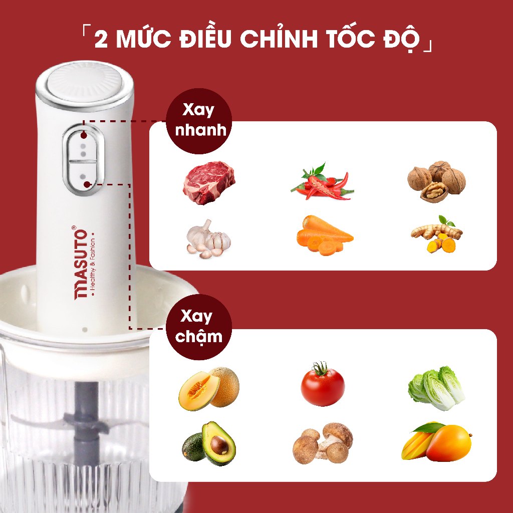 Máy xay thịt đa năng Masuto Fivestar 1L cối thủy tinh, tặng cối xay hạt xay gia vị, xay khỏe siêu nhanh nhuyễn mịn - Hàng chính hãng