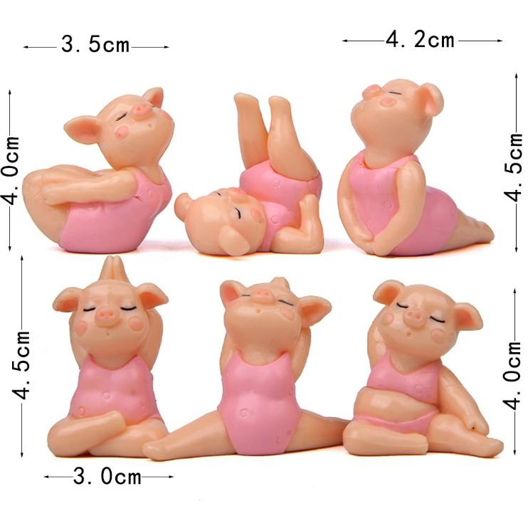 KHO-HN * Bộ combo 06 mô hình chị lợn hồng cute tập Yoga cho các bạn làm móc chìa khóa, trang trí DIY