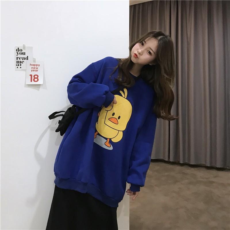 Women Long Sleeve Cartoon Print Loose Round Collar Sweater