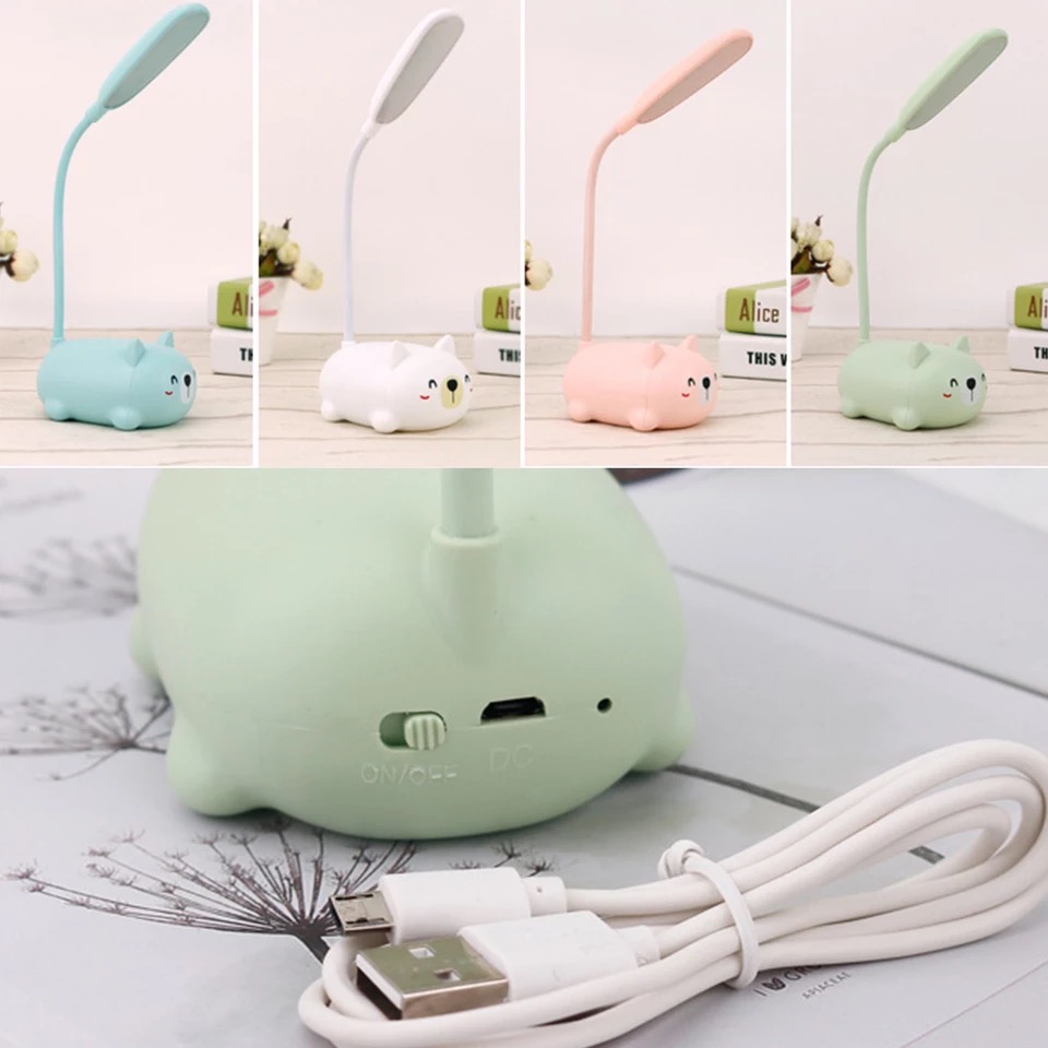 Đèn led để bàn sạc usb hình thú dễ thương - Gấu - Xanh mint