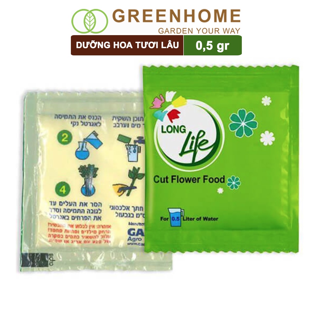 Dưỡng Hoa Tươi Lâu Greenhome, Longlife, Phân Bón Cho Hoa Cắt Cành, Gói 5gr, Lâu Tàn, Nở Bông To, Không Bị Hôi Nước