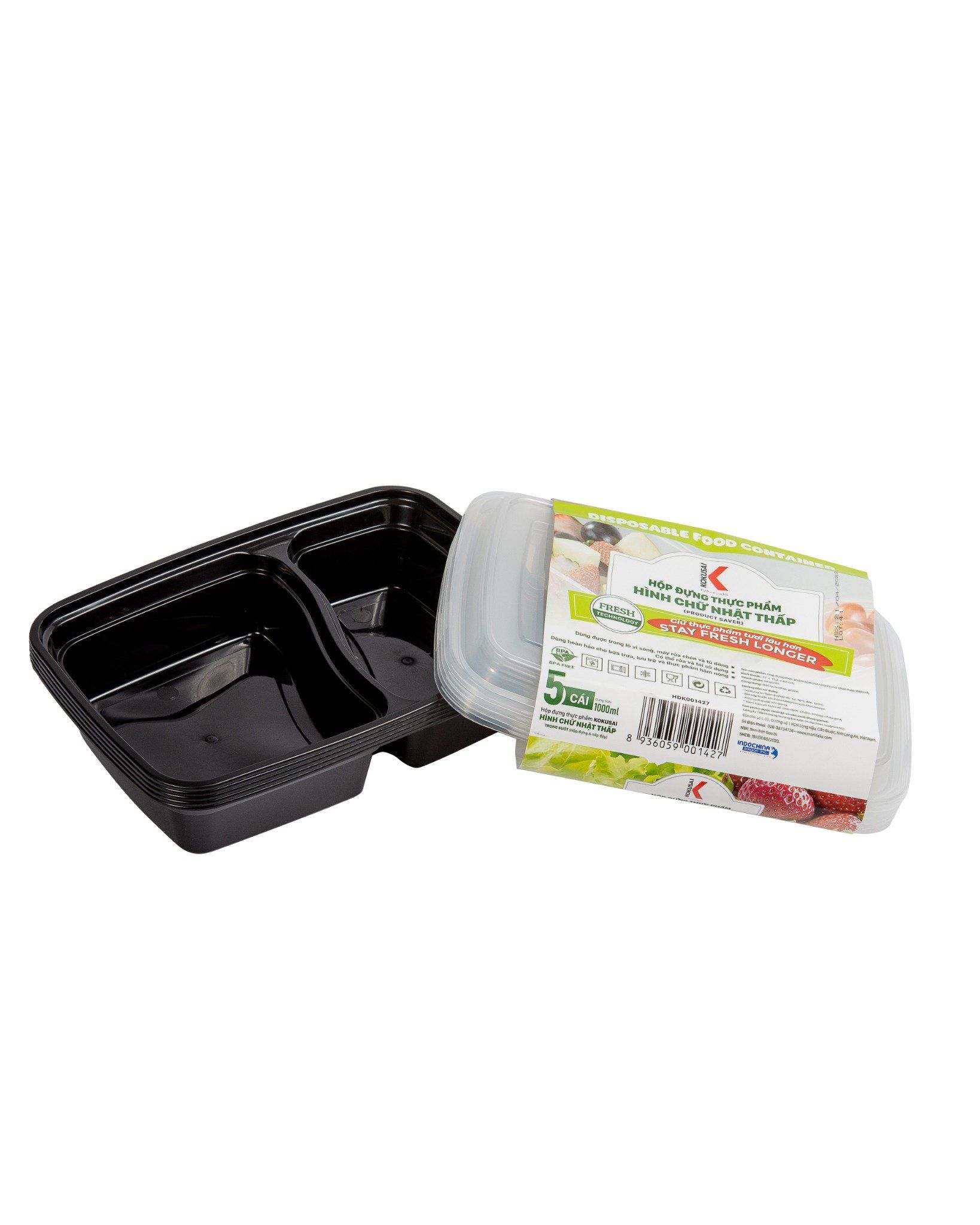 Hộp đựng thực phẩm Kokusai hình chữ nhật thấp 1000ml, dùng được cho lò vi sóng – HDK001427 - Hàng chính hãng