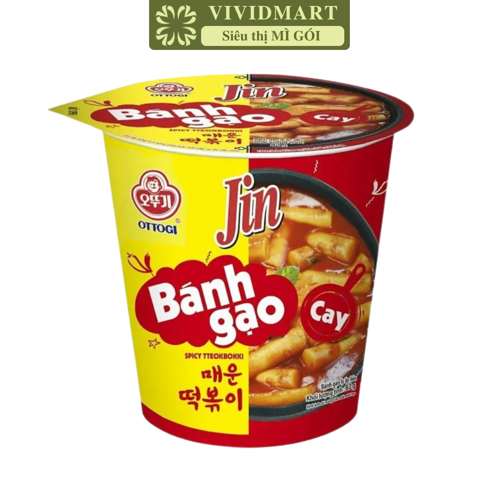 OTTOGI - Bánh gạo ly Jin hương vị Cay, Bánh gạo cay Jin ly, Bánh gạo Hàn Quốc, Bánh gạo Ottogi ly (82g/ly)