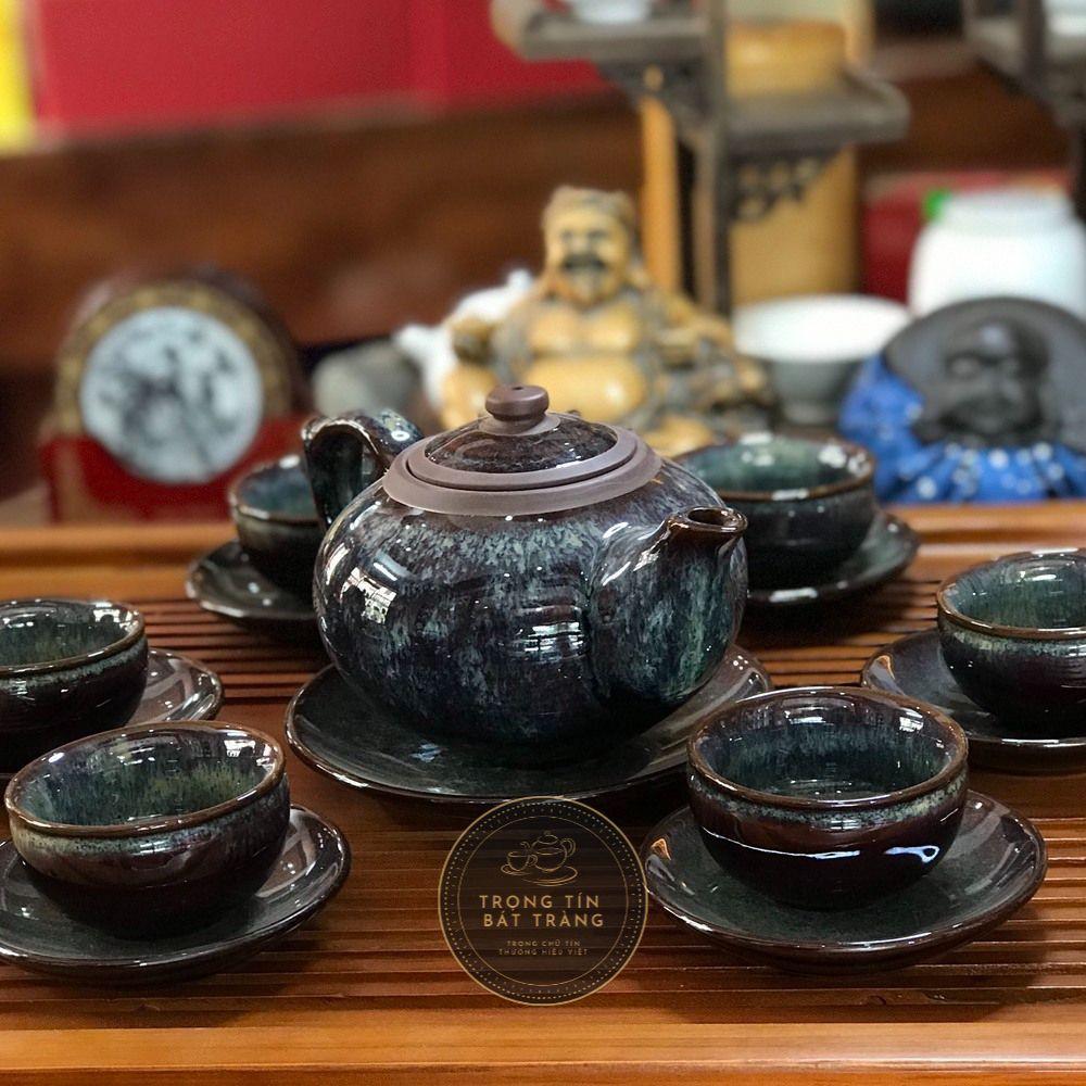 Bộ Ấm Chén Trà Đạo Men Hỏa Biến Búp Sen Bát Tràng Dáng Thủy Bình Dung Tích 390ml AVMT 09