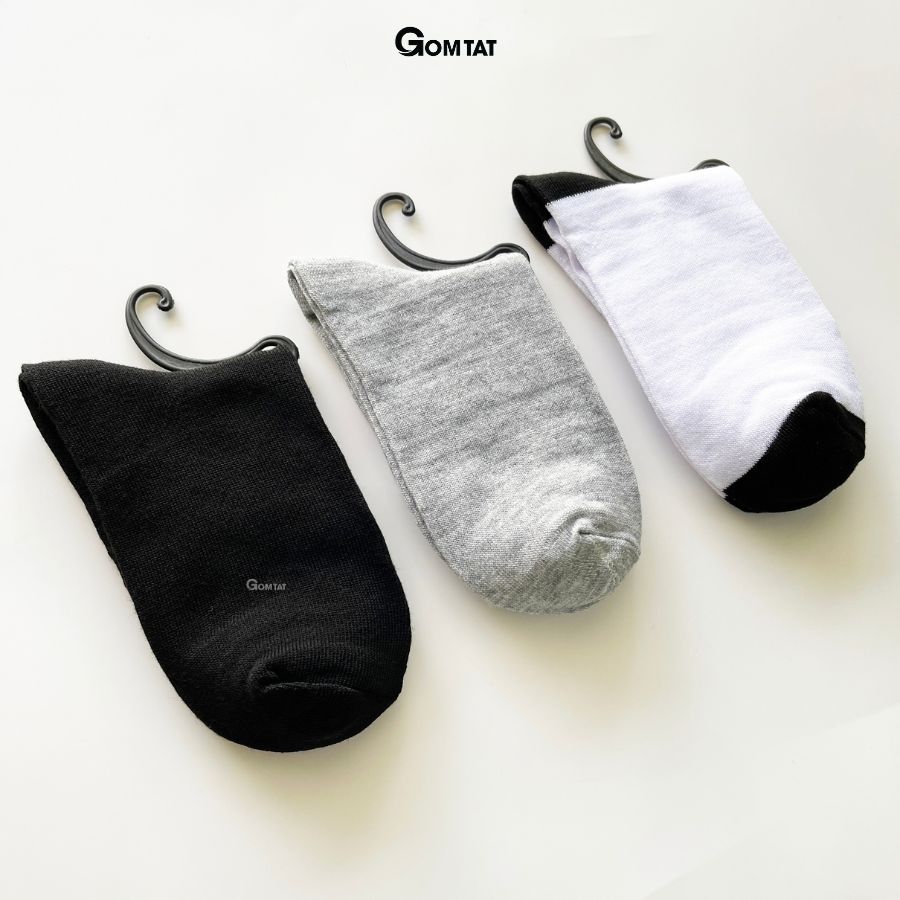 Combo 10 Đôi Vớ Cổ Cao Chất Cotton Dày Dặn, Tất Cao Cổ Nam Nữ Nano Bạc Khử Mùi Kháng Khuẩn - GOMTAT-VNXK-TRONCAO
