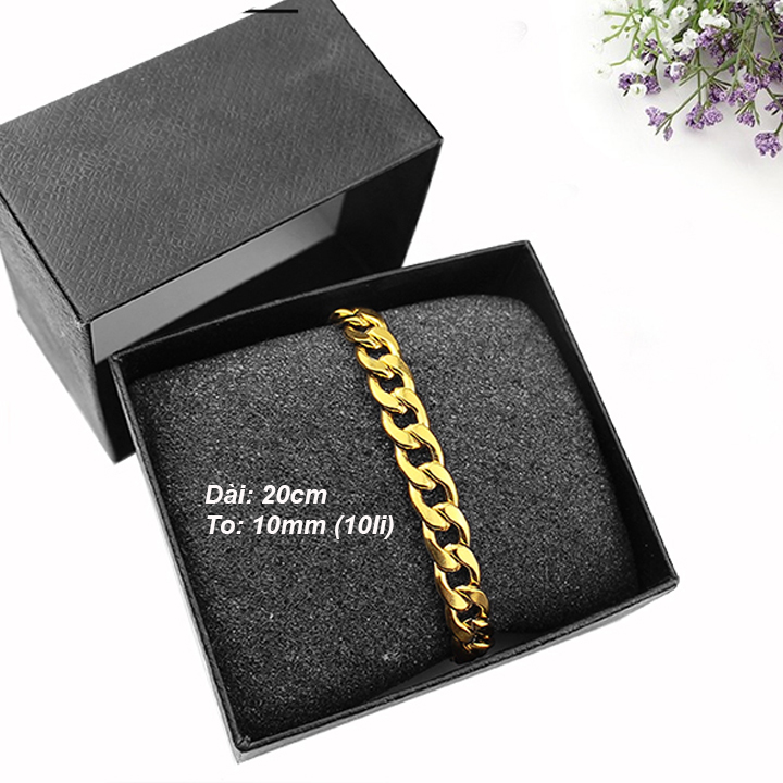 Lắc tay nam 10li thời trang màu vàng MVT019-2 Không đen không gỉ sét