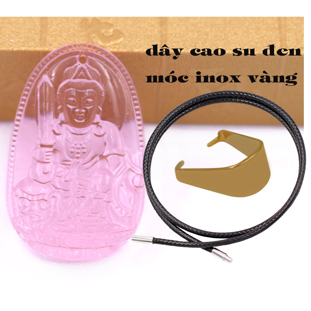 Mặt Phật Văn thù pha lê hồng 3.6 cm kèm móc và vòng cổ dây cao su đen, Mặt Phật bản mệnh