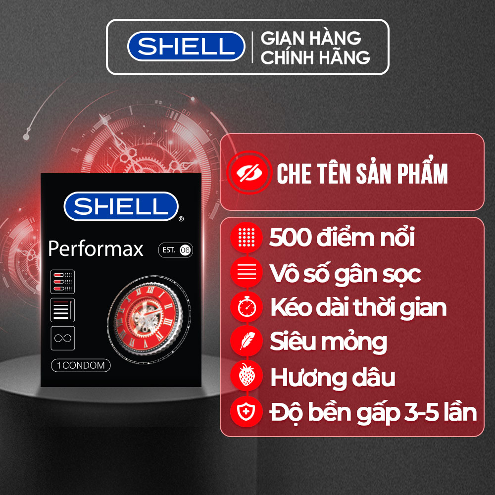 Bao cao su Shell Performax kéo dài thời gian, gân, điểm nổi - Hộp 1 cái | SHELL CHÍNH HÃNG