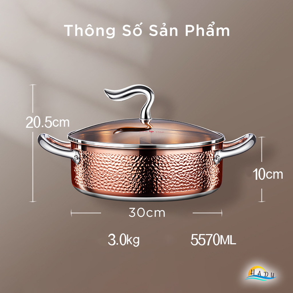 Nồi Lẩu 2 Ngăn Dùng Được Bếp Từ Đa Năng Inox 304 Cao Cấp 30cm Đạt Chất Lượng Đức SSGP