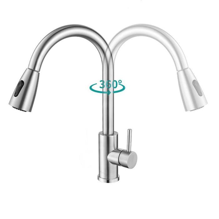 Vòi bồn rửa chén bát nóng lạnh có dây rút bằng Inox 304 cao cấp