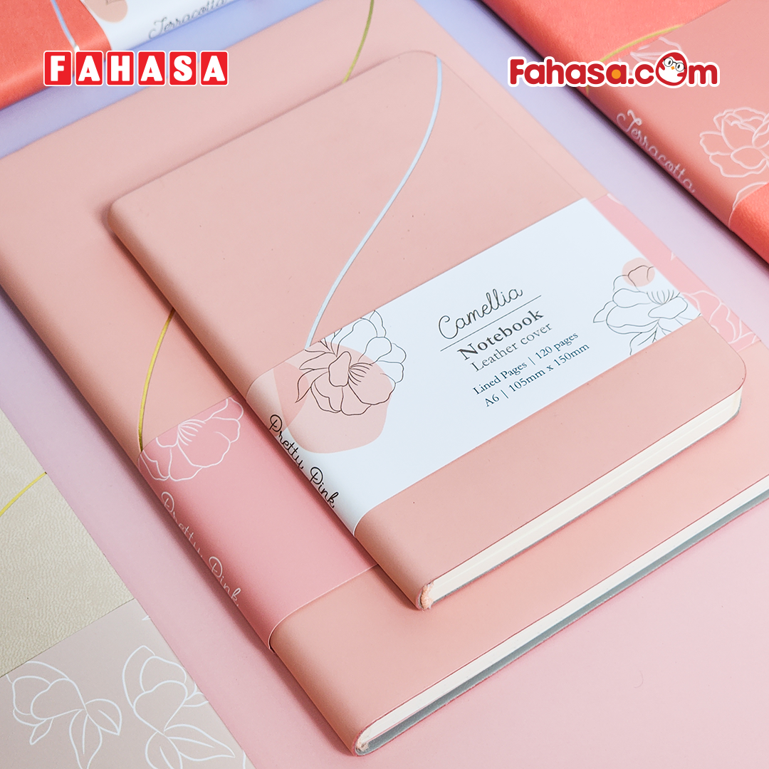 Sổ Da Bìa Cứng Camellia A6 - Kẻ Ngang - 120 Trang 100gsm - The Sun - Pretty Pink