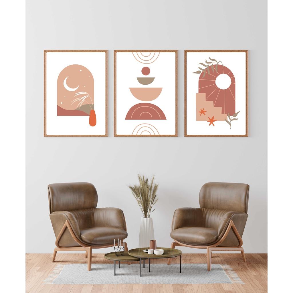 TỔNG HỢP SET 3 TRANH Boho Art Vintage Decor phòng ngủ phòng khách 20x30cm KHUNG VIỀN ĐEN - Jimmycanvas