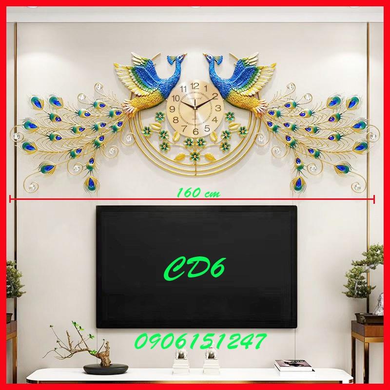 Đồng hồ treo tường trang trí decor chim công CD6 Khổng Tước vàng kích thước 160 x 60 cm