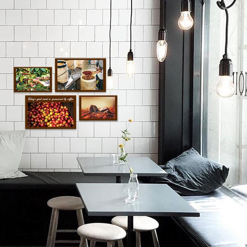 Bộ 4 tranh cho quán cà phê “thu hoạch hạt cà phê” | Tranh cây cafe W4233