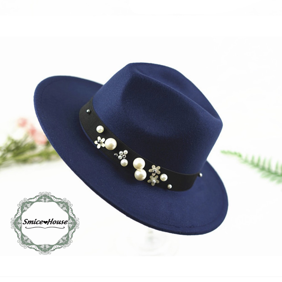 Nón phớt fedora retro vành rộng vải dạ nỉ mũ jazz đính hạt sang trọng dành cho cả nam và nữ hàng cao cấp - Smice House