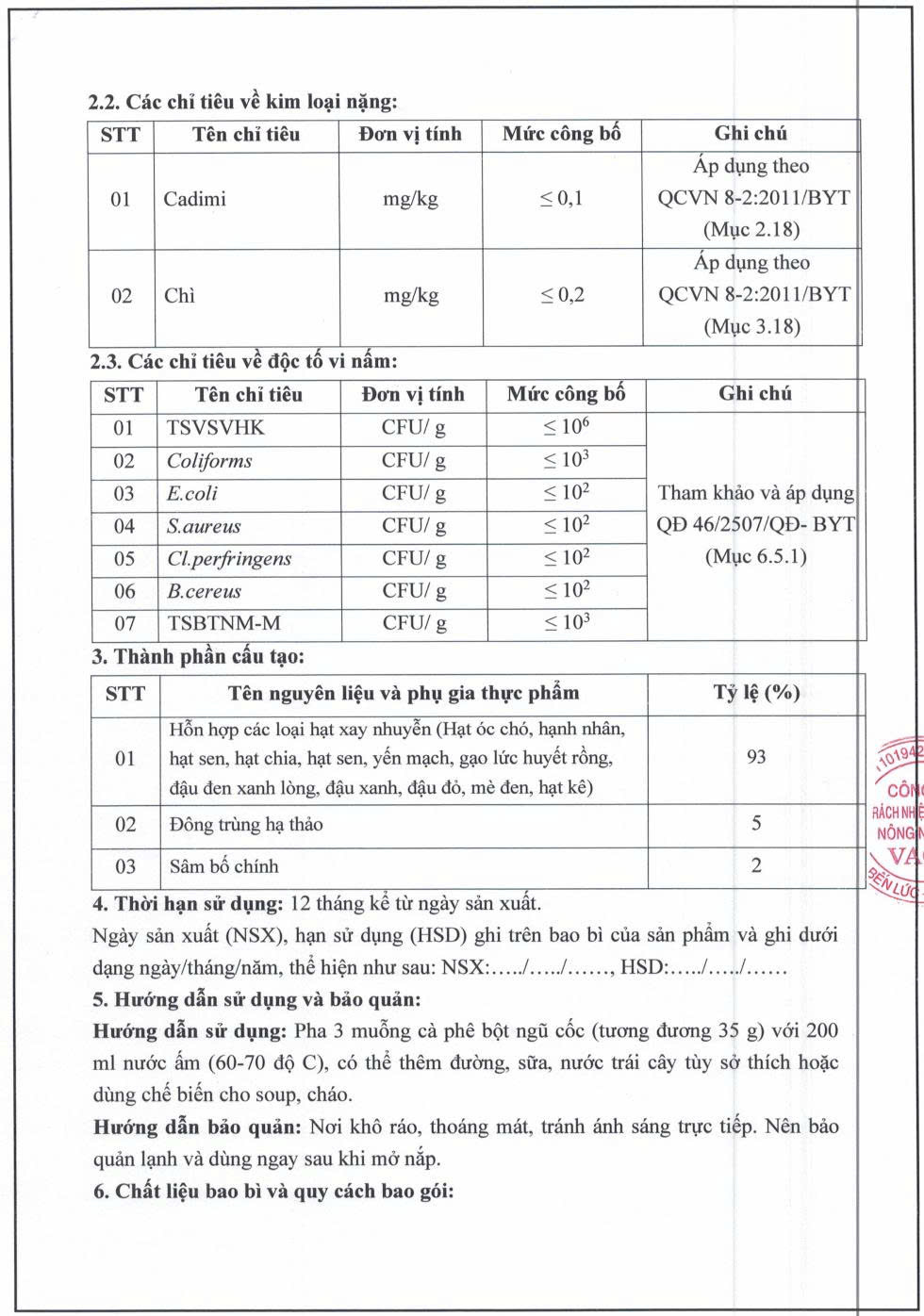 Bột ngũ cốc Đông trùng hạ thảo Sâm tiến vua, lọ 250gram, gồm sự kết hợp nhiều loại hạt ngũ cốc