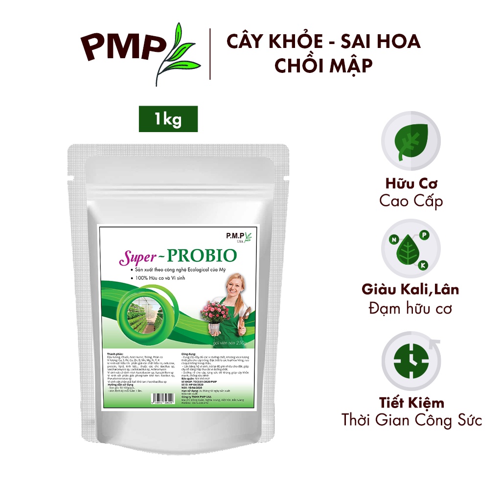 Phân Bón Hữu Cơ Vi Sinh PMP Dạng Viên Nén, Chuyên Dụng Cho Hoa Hồng, Rau Củ Quả Super Probio 1Kg