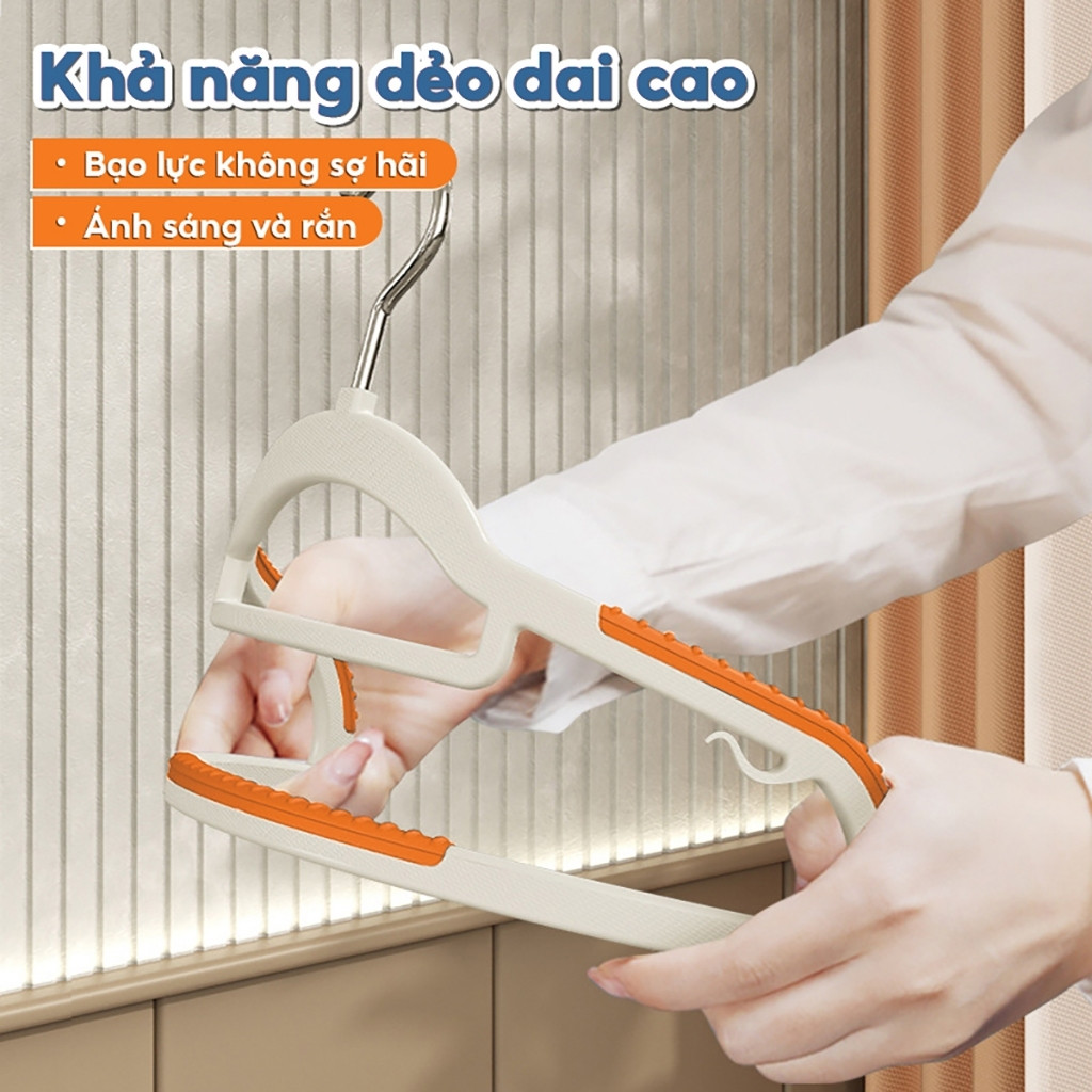 Combo 5 Móc Treo Quần Áo Chống Trượt, Biến Dạng Quần Áo, Móc Áo Nhựa Cao Cấp Chịu Tải Lớn Xoay 360 - Chính Hãng